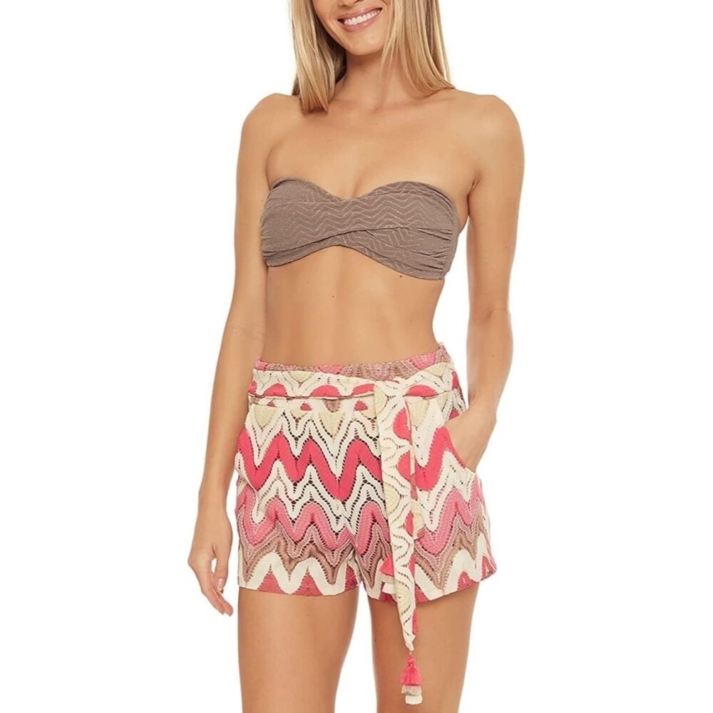 Trina Turk Palisades Chevron Cream & Pink High Rise Crochet Shorts, Belt, XS